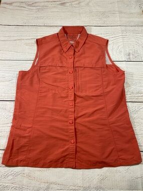 L.L. Bean Vented Sleeveless Button-Front Coral Shirt Large